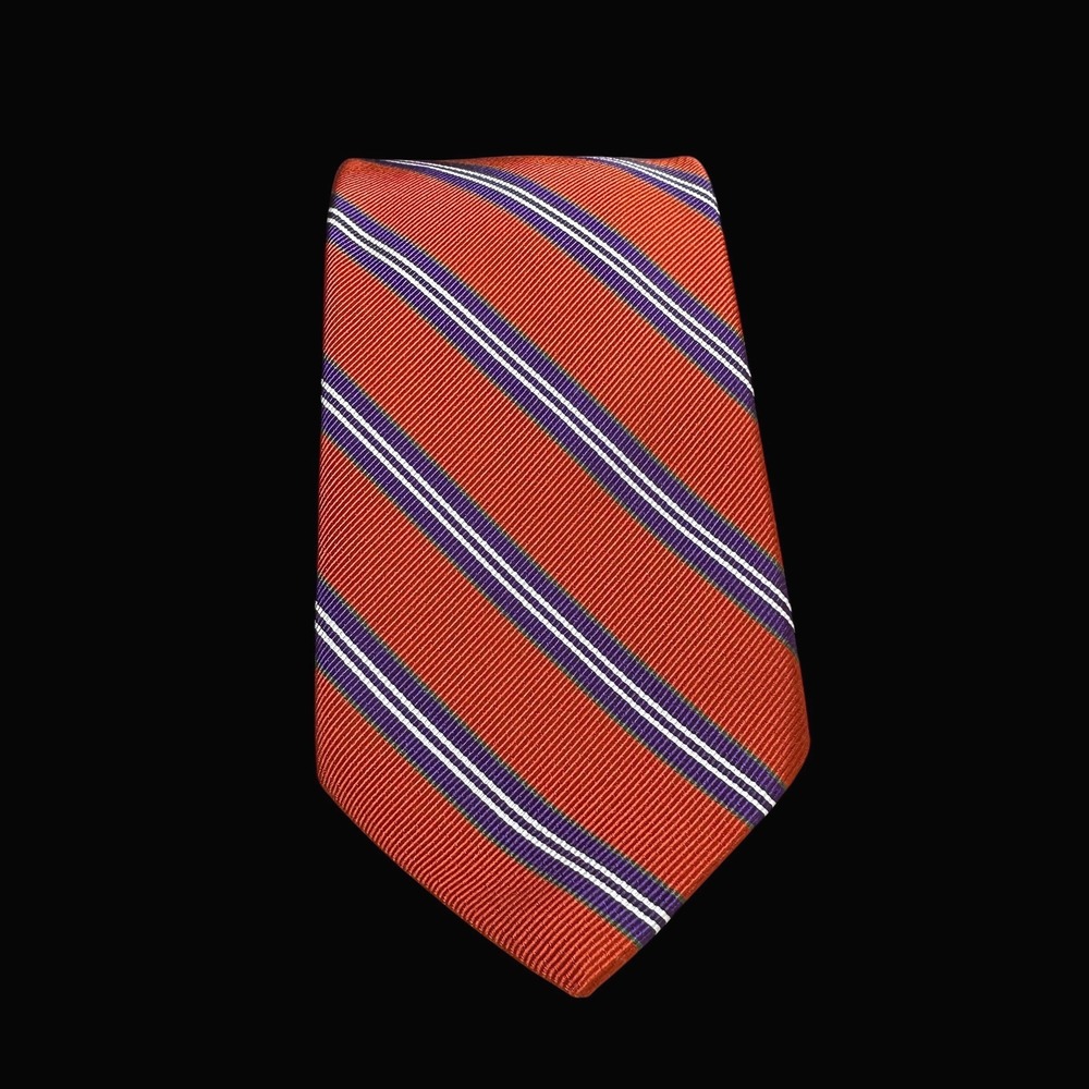 Wilkes Bashford Mens Silk Blend Striped Necktie Orange Purple Made in Italy 60in